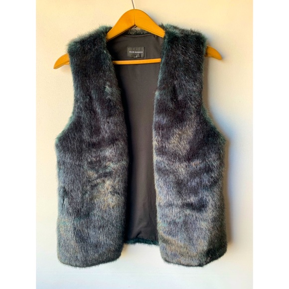 COPY - Small, Club Monaco, teal green faux fur vest - Picture 1 of 12